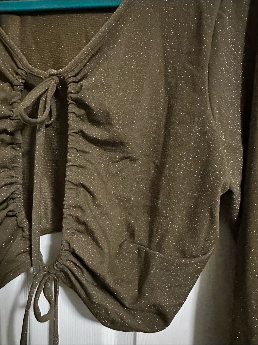 Savage X Fenty Olive Green Lace-Up Long Sleeve Crop Top & Shorts Set - Picture 7 of 12